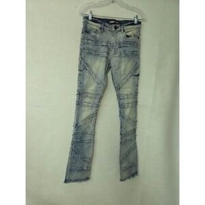 Legendary Status Mens 28 Light Wash Frayed Moto Panel Slim Fit Distressed Jeans